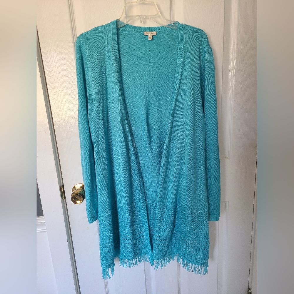 Talbots Aqua Open Front Cardigan